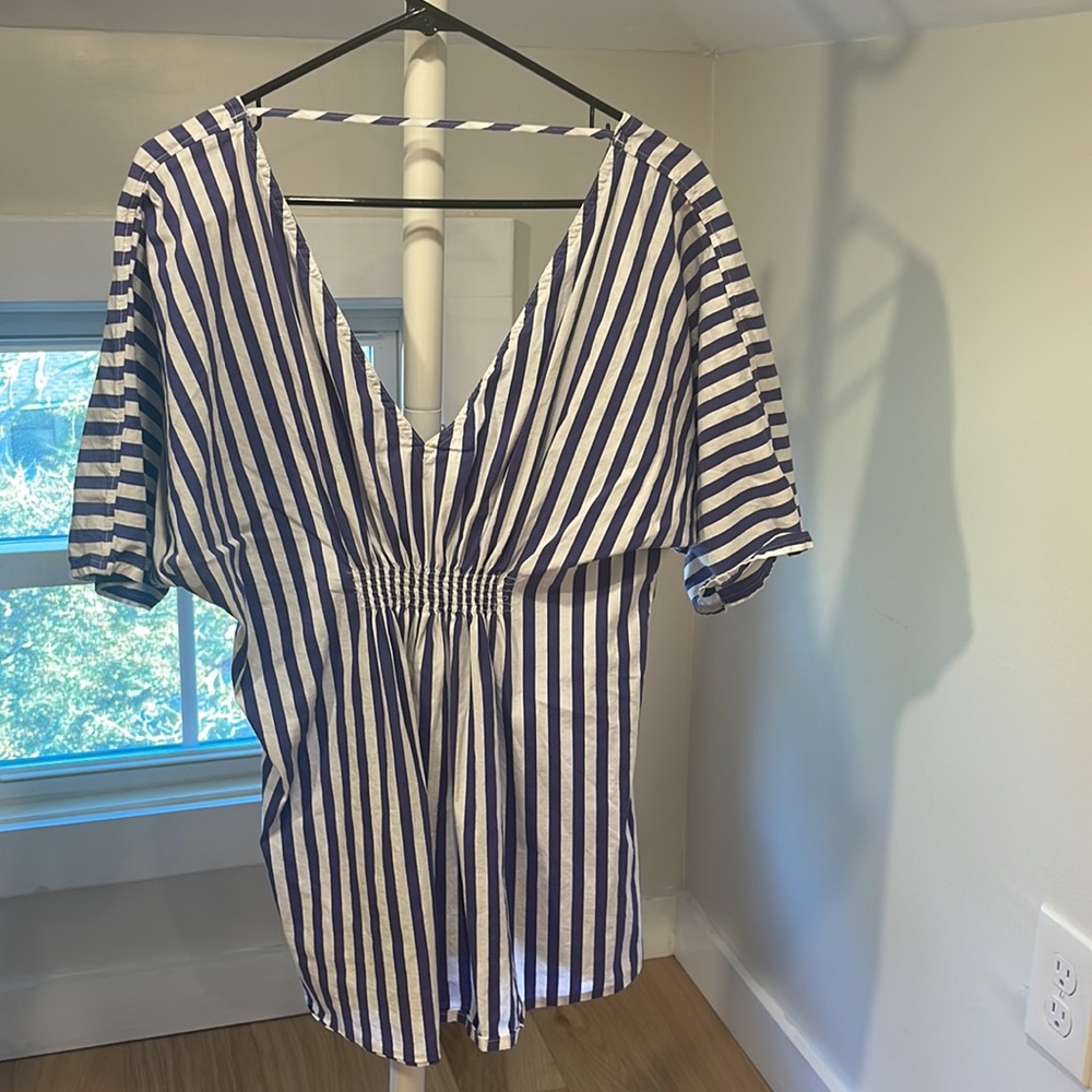 Onia Alessandra Plunging Striped Swim Coverup Dress White Mini Batwing Size S/P - Picture 5 of 5